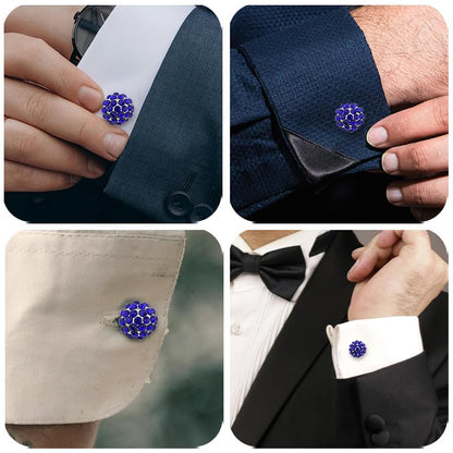 Round Rhinestone Cufflinks for Men Tuxedo Shirt Studs Crystal Ball Cufflinks French Cuff Links for Men Wedding Business Prom - color: Blue