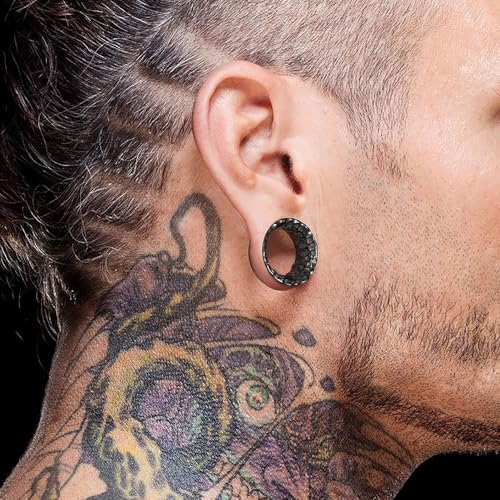 LADEMAYH 2PCS Hammered Ear Plugs Gauges for Ears, Punk Textured Tunnels | Industrial Style, Double Flared Expander, 316L Surgical Stainless Steel, Hypoallergenic, Saddle Fit, Ear Stretching Jewelry - color: #6598 Gold, size: 1"(25mm)