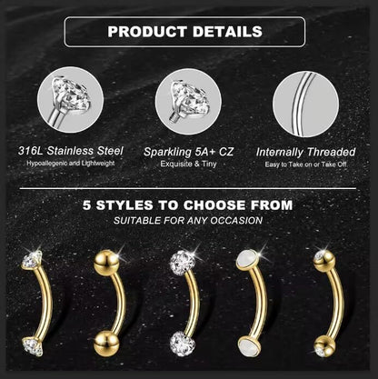 14G Small Belly Button Rings for Women 316L Stainless Steel | Tiny Internally Threaded Navel Rings, Rook Piercing Jewelry, Eyebrow Rings, Hypoallergenic Curved Barbells, 6-16MM, 5PCS - color: 14G/16MM Bar/Silver