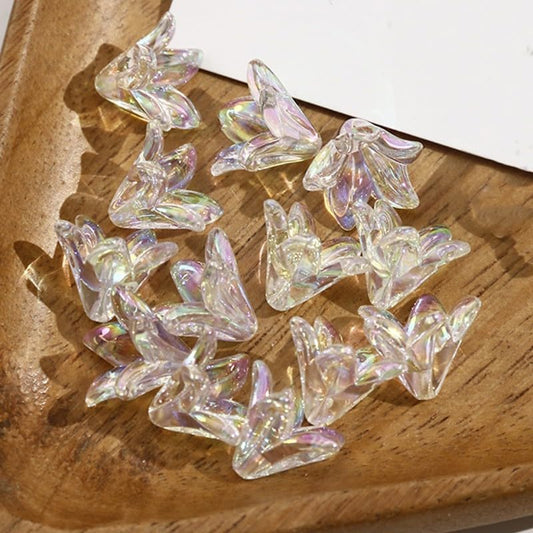 130Pcs Acrylic Lily Flower Beads for Jewelry Making Cute AB Trumpet Floral Charm Spacer Bead Caps Loose Aesthetic Beads for Earrings Necklace Bracelet DIY Craft Accessories Supplies(White) - color: Clear White