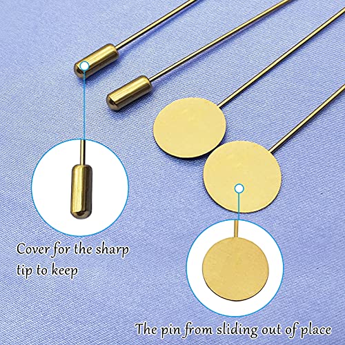 60Pcs Flat Round Tray Lapel Pin for Craft,Gold Safety Stick Pins Stainless Steel Brooch Pin Needle Suit Tie Hat pin Scarf Badge for DIY Costume Jewelry Making Accessories - color: Gold