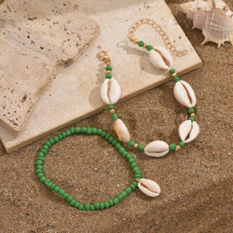 INENIMARTJ Puka Shell Anklets Bracelet for Women Colorful Shell Beaded Anklet Summer Ocean Hawaiian Beach Foot Jewelry Mermaid Seashell Anklets Jewelry for Women - color: green