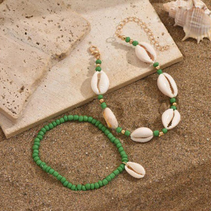 INENIMARTJ Puka Shell Anklets Bracelet for Women Colorful Shell Beaded Anklet Summer Ocean Hawaiian Beach Foot Jewelry Mermaid Seashell Anklets Jewelry for Women - color: green