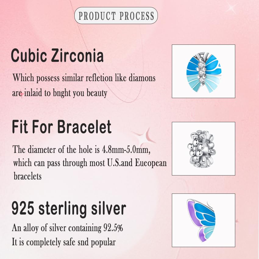 925 Sterling Silver Charms for Bracelets Necklaces Dangle Pendant With 5A Cubic Zirconias Bead Charm for Women DIY Jewelry - style: Blue Butterfly Charm