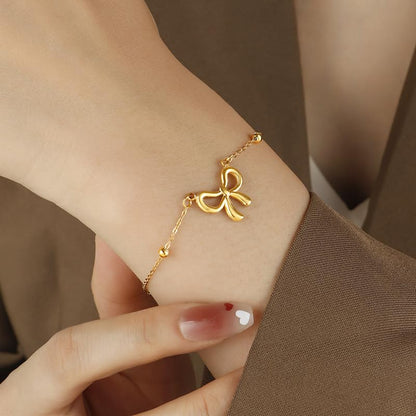 Gold Bow Necklace Bracelet Earrings Set for Women Bowknot Choker Necklace Ribbon Stud Earrings Silver Bow Bracelet Christmas Holiday Jewelry - color: Gold