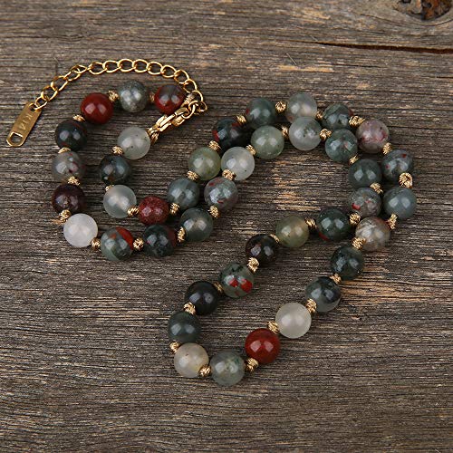 Semi Precious Stone Beaded Choker Necklace 14K Gold Plated Natural Stone Double Strand Necklace Layered Short Necklaces - color: Bloodstone