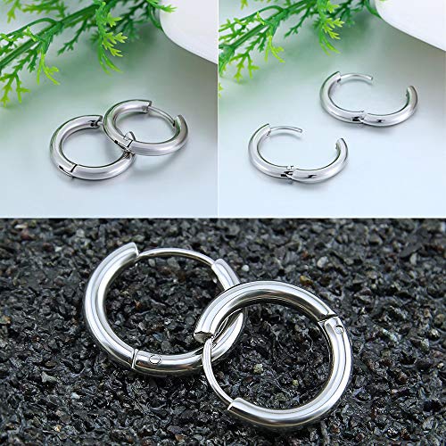 316L Surgical Stainless Steel Huggie Hoop Earrings 6mm 8mm 10mm 11mm 12mm 14mm Hypoallergenic Earrings Hoop Cartilage Helix Lobes Hinged Sleeper Earrings For Men Women - style: C02:10mm Silver(THK 2.0mm)