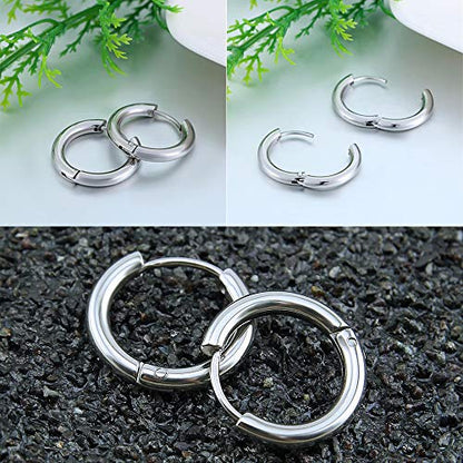 316L Surgical Stainless Steel Huggie Hoop Earrings 6mm 8mm 10mm 11mm 12mm 14mm Hypoallergenic Earrings Hoop Cartilage Helix Lobes Hinged Sleeper Earrings For Men Women - style: C02:10mm Silver(THK 2.0mm)