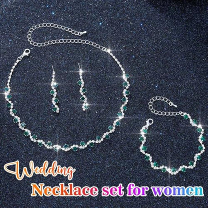 Aukmla Bridal Wedding Jewelry Set Silver Rhinestones Choker Necklaces Earrings Bracelet Sets Prom Jewelry for Women and Brides - color: Green