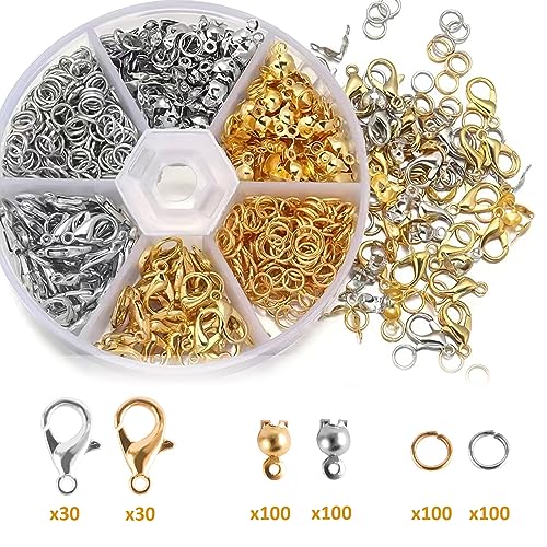 462 Pcs Lobster Claw Clasps with Jump Ring Opener and Tweezer | for Jewelry Making Kit,Lobster Clasp Set with Open Jump Rings Connectors,Bracelet Making Kit for Jewellery DIY Craft
