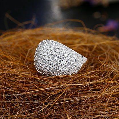 Diamond Accent Dome Ring - Sliver Fashion Rings for women Big Hollow Women Wedding Band Cubic Zirconia Statement Rings for women 5-11 - color: White