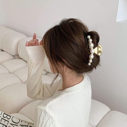 Hair Clip, Large Pearl Gold Metal Hair Claw Clips, Nonslip Hair Accessories for Thick Long Hair, Birthday Gift for Women, Girls, Daughters, Girlfriends - color: Big Pearl