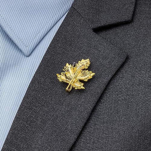 18K Gold Tone lapel Pins Brooch for Men Suit, Metal Flower Brooch Pins for Women, Mens Suit Accessories on Wedding Birthday Anniversary Father's Day. - color: Maple leaves