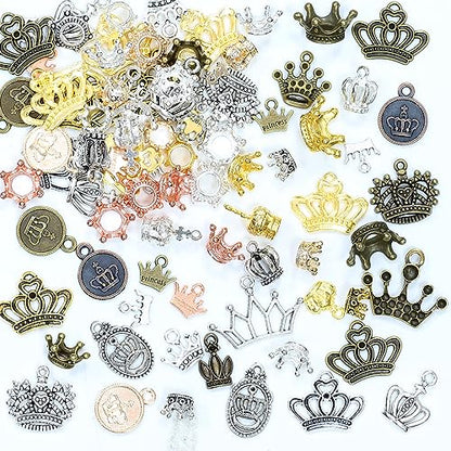 stino 100 G Mixed Style Metal Charms for Jewelry Making, Bulk Silver & Gold Plated, for Bracelet, Necklace, Earrings DIY Crafts - style: Crown