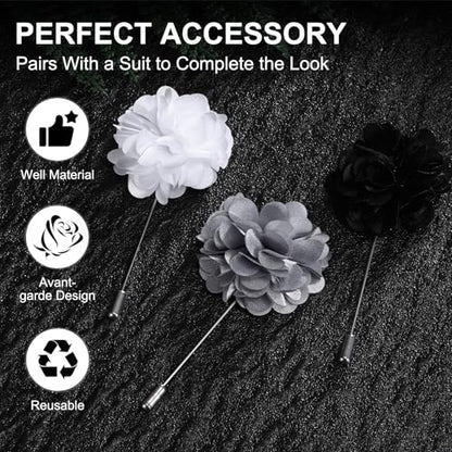 M METERXITY Flower Lapel Pins for Men, Boutonnieres Pin Camellia Flower Groom Boutonnieres for Wedding/Graduation - color: Grey