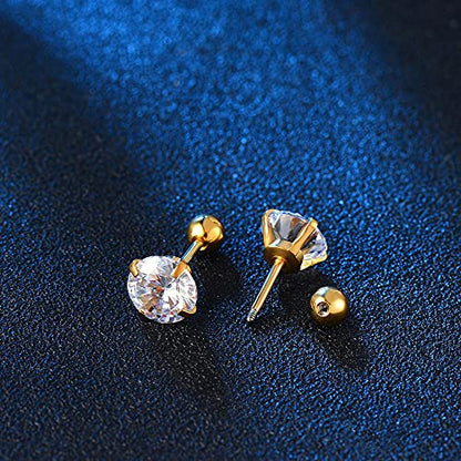 Stud Earrings Set 316L Stainless Steel Hypoallergenic Earrings for Women Men Earrings 3-7mm Cubic Zirconia Earrings Tragus Cartilage Helix Lobel Ear Studs 20G,Pack of 5 Pairs - color: B03:5Pairs(GOLD)