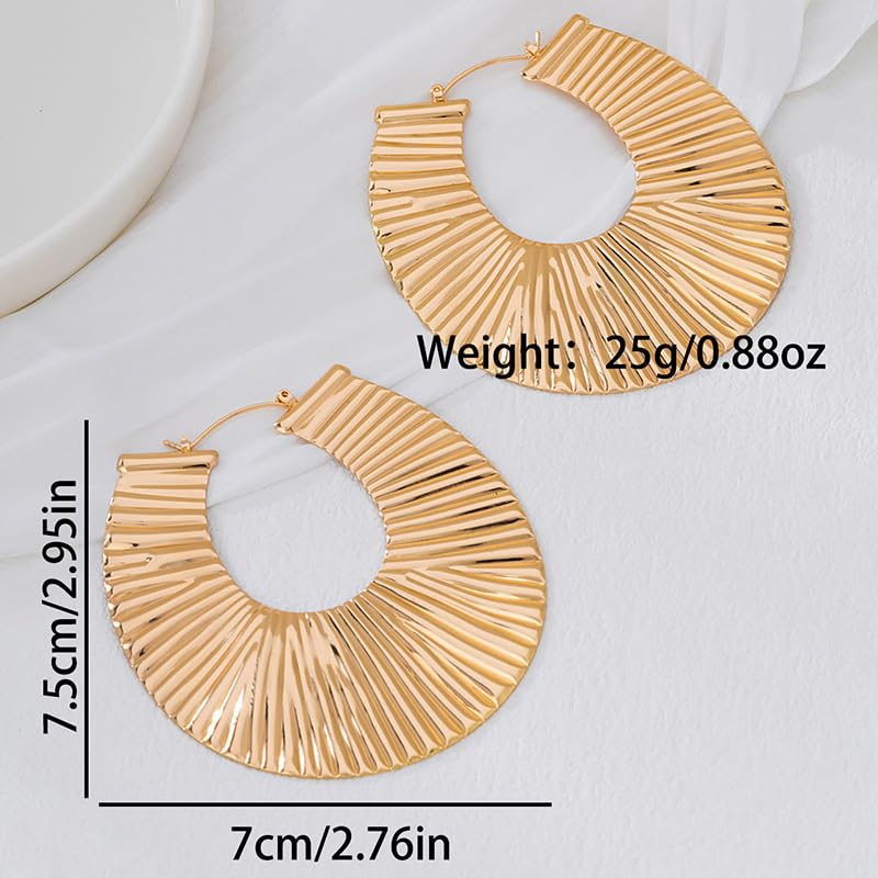 Large Chunky Gold Hoop Earrings for Women – Expensive Hollow Geometric Stainless Steel Statement Dangle Earrings with Textured Big Circle Design, Modern Metallic Fashion Jewelry Gift - color: Gold Unique