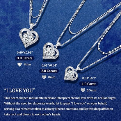 Moissanite Necklace, Women's Diamond Necklace, 'I LOVE YOU' Heart Pendant Necklace, 1-3 Carat Moissanite Pendant, 925 Sterling Silver Electroplated With 18k Gold Necklace, The Best Gift for Wife, Girlfriend, Mother and Daughter. - color: Multi layer neckl