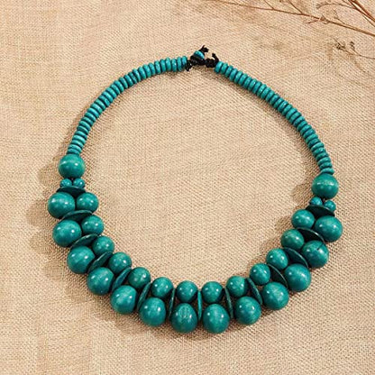 COLORFUL BLING Ethnic Large Chunky Wooden Beaded Necklaces Boho African Statement Necklace Handmade Tribal Collar Choker Bib Jewelry - color: joint blue