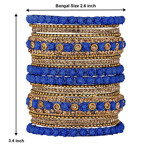 Aheli Ethnic Metal Bangles Chudha Set Stone Studded Bangle Set Indian Wedding Wear Fashion Jewelry Gift for Women Blue - color: Blue