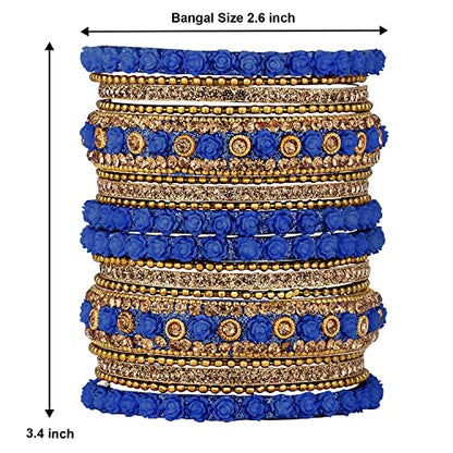 Aheli Ethnic Metal Bangles Chudha Set Stone Studded Bangle Set Indian Wedding Wear Fashion Jewelry Gift for Women Blue - color: Blue