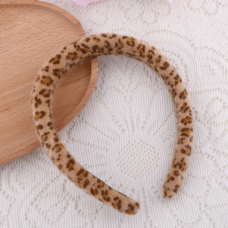 Padded Puffy Leopard Print Headband for Women Soft Sponge Cheetah Leopard Headbands Hair Hoop No Slip Plush Padded Hairbands Thick Animal Print Headband Hair Accessories Headwear - color: Khaki