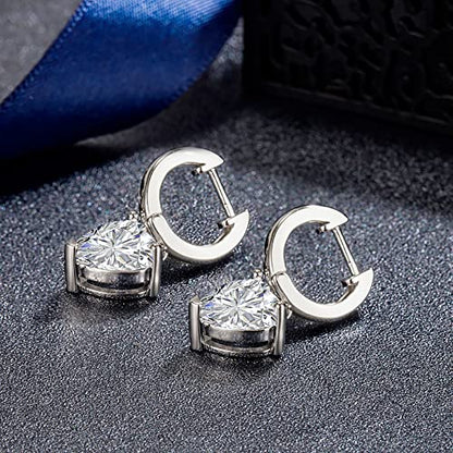 Cubic Zirconia Heart Dangle Hoop Earrings Crystal Love Heart Charm Drop Cartilage Small Huggie Hoops Earring Piercing Dainty Valentine's Day Jewelry Gifts for Women - color: Silver