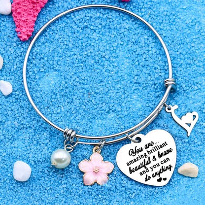 Aeora Inspirtional Bracelet Gift,Funny 26 Letter Initial A-Z Silver Heart Dangle Bangle For Women Lady Daughter Mom Sisters Friends Colleague Birthday Christmas Reminder Jewelry - color: L