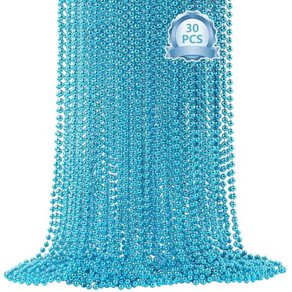 SHAOQINLIN 30 PCS Teal Bead Necklace, Teal Mardi Gras Beads, Turquoise Party Beads Necklaces Bulk Round Beaded Necklaces for Mardi Gras, Christmas, School Spirit Day Party Favors - color: Teal