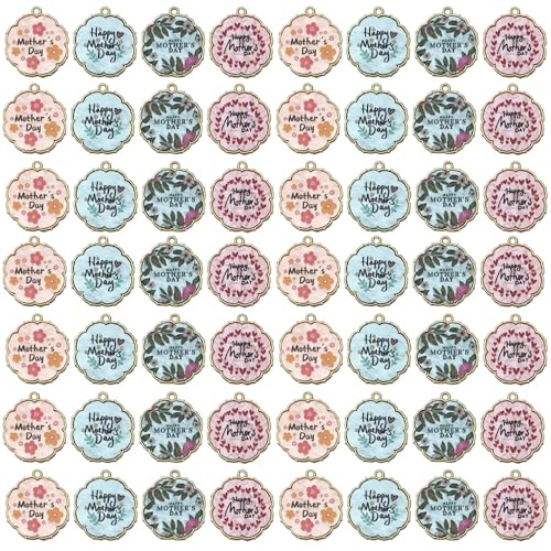 Youdiyla 8pcs Alloy Enamel Printed Flower Mother's Day set Pendant Jewelry Making DIY Keychain Earrings Pendant Various Design Charms for Jewelry Making Bracelets Necklace (SN775) - color: SN775