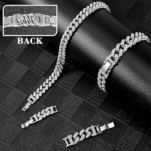 Batiyeer Women's Ankle Bracelets Cuban Link Chain Anklets Adjustable Chunky Anklets with Detachable Extender Rhinestone Bling Jewelry Gifts - color: Silver, size: 10 Mm, 8+2 Inches