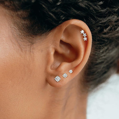 Stud Earring for Women, 14K Gold Silver Plated Hypoallergenic Studs Set | Trendy Cartilage Tragus Helix Clover Flower Earring Stack for Multiple Piercing, Dainty Cute Small Jewelry Gift, Non Tarnish - style: SL-CZ/Climbers A-4 Pairs