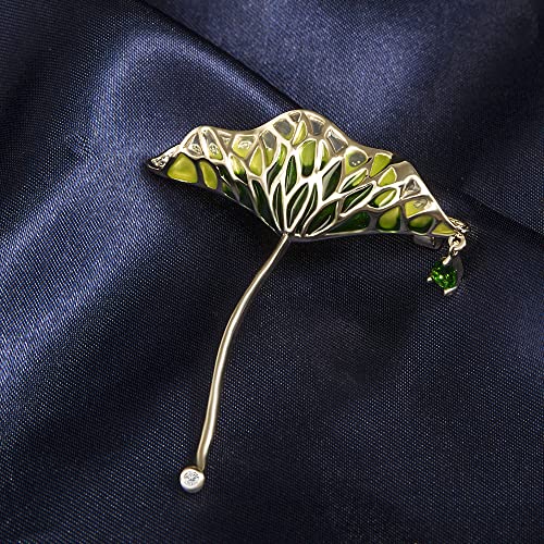 Brooches for Women, Shiny Cubic Zirconia Brooch Pins for Women Fashion Brooch Pin Broach Jewelry Gift - color: Lotus leaf