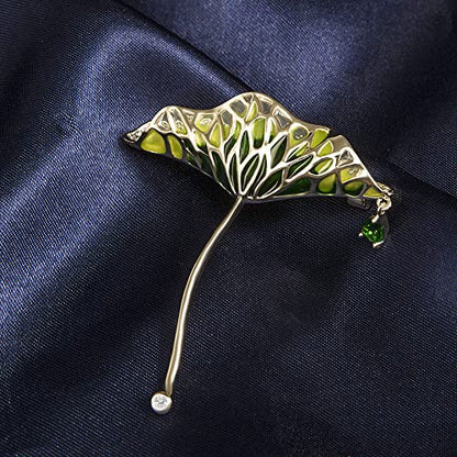 Brooches for Women, Shiny Cubic Zirconia Brooch Pins for Women Fashion Brooch Pin Broach Jewelry Gift - color: Lotus leaf