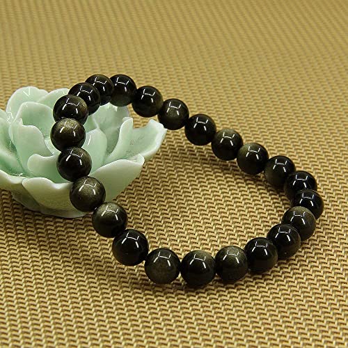Angelstones Gemstones 8mm Round Beads Healing Crystal Bracelet for women | Natural Gemstone, Handmade Gifts for Women, Healing Crystal Round Beaded Stretch Bracelets, Unisex Jewelry for Women and Men - color: Golden Obsidian