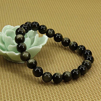 Angelstones Gemstones 8mm Round Beads Healing Crystal Bracelet for women | Natural Gemstone, Handmade Gifts for Women, Healing Crystal Round Beaded Stretch Bracelets, Unisex Jewelry for Women and Men - color: Golden Obsidian