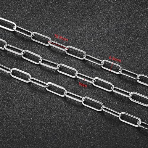 UMAOKANG 6.6 Feet Stainless Steel Chains for Jewelry Making Paperclip Link Craft Chain Roll with Jump Rings and Lobster Clasps - color: Paperclip Silver