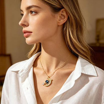 Women'S Pendant Necklace, Star And Moon Element Necklace, A Fashionable Accessory Suitable For Everyday Wear - color: Gold