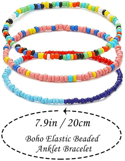 2Pc Anklet Boho Bead Elastic Beach Fashion Accessory Tool,purple