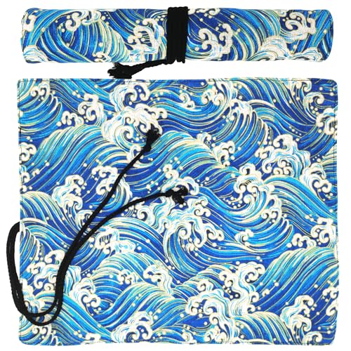 Funny live Paint Brush Holder Art Supplies, Artist Brush Holder & Art Supply Storage Organizer Roll-Up Case Bag, Protect Acrylic Oil Watercolor Paintbrushes (Blue Sea Wave-20 Slot Pockets) - style: Blue Sea Wave-20 Slot Pockets