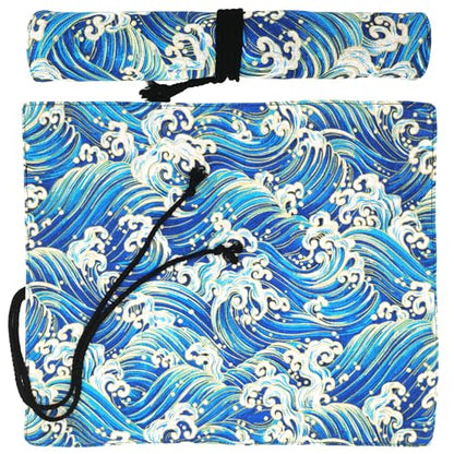 Funny live Paint Brush Holder Art Supplies, Artist Brush Holder & Art Supply Storage Organizer Roll-Up Case Bag, Protect Acrylic Oil Watercolor Paintbrushes (Blue Sea Wave-20 Slot Pockets) - style: Blue Sea Wave-20 Slot Pockets