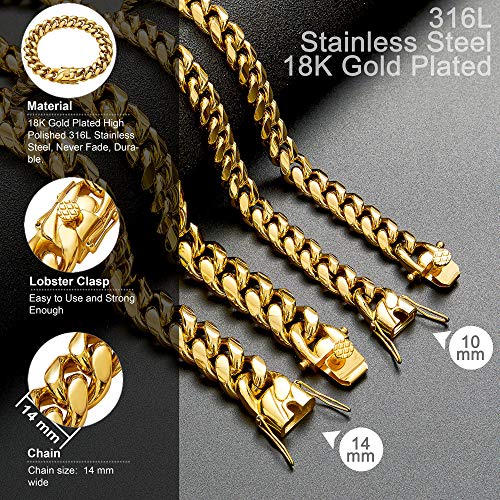 Mens 18k Gold Plated Stainless Steel Hip Hop Cuban Curb Link Chain Necklace