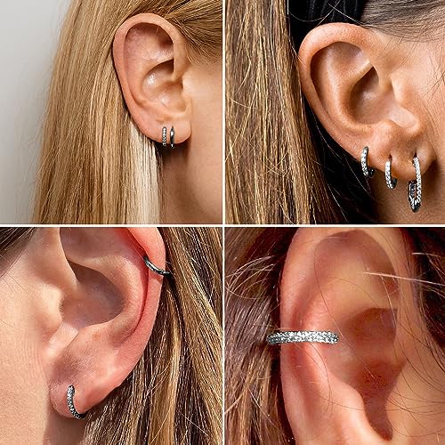 316L Surgical Steel Huggie Hoop Earrings | Dainty Pave Cubic Zirconia Cartilage Tiny Earring for Sensitive Ears Hypoallergenic Lightweight for Women Men - style: Silver,20G*10mm