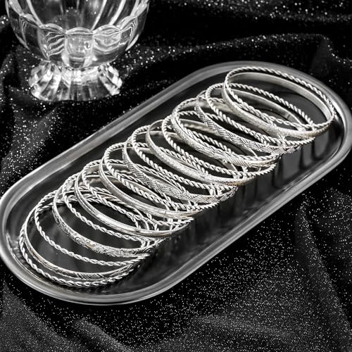 Gold Bangles for Women, 12 Pcs Boho Stackable Bracelets Multi Layer Textured Chunky Bracelets Jewelry Set for Women - color: Style F- 19 pcs silver