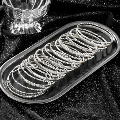 Gold Bangles for Women, 12 Pcs Boho Stackable Bracelets Multi Layer Textured Chunky Bracelets Jewelry Set for Women - color: Style F- 19 pcs silver