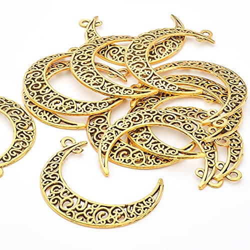 40pcs Antique Golden Hollow Moon Charms Alloy Luna Crescent Symbol Filigree Pendants Jewelry Making Findings for DIY Bracelets Necklace Earring Crafts Supplies - color: Gold