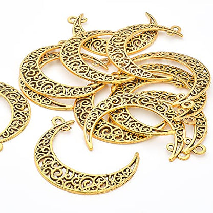 40pcs Antique Golden Hollow Moon Charms Alloy Luna Crescent Symbol Filigree Pendants Jewelry Making Findings for DIY Bracelets Necklace Earring Crafts Supplies - color: Gold