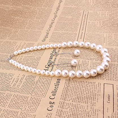 Handmade Faux Pearl Necklace and Clip on Earrings Jewelry Sets for Women Bib Choker Collar Necklace - color: White-Necklace+Tassel Clip Earrings