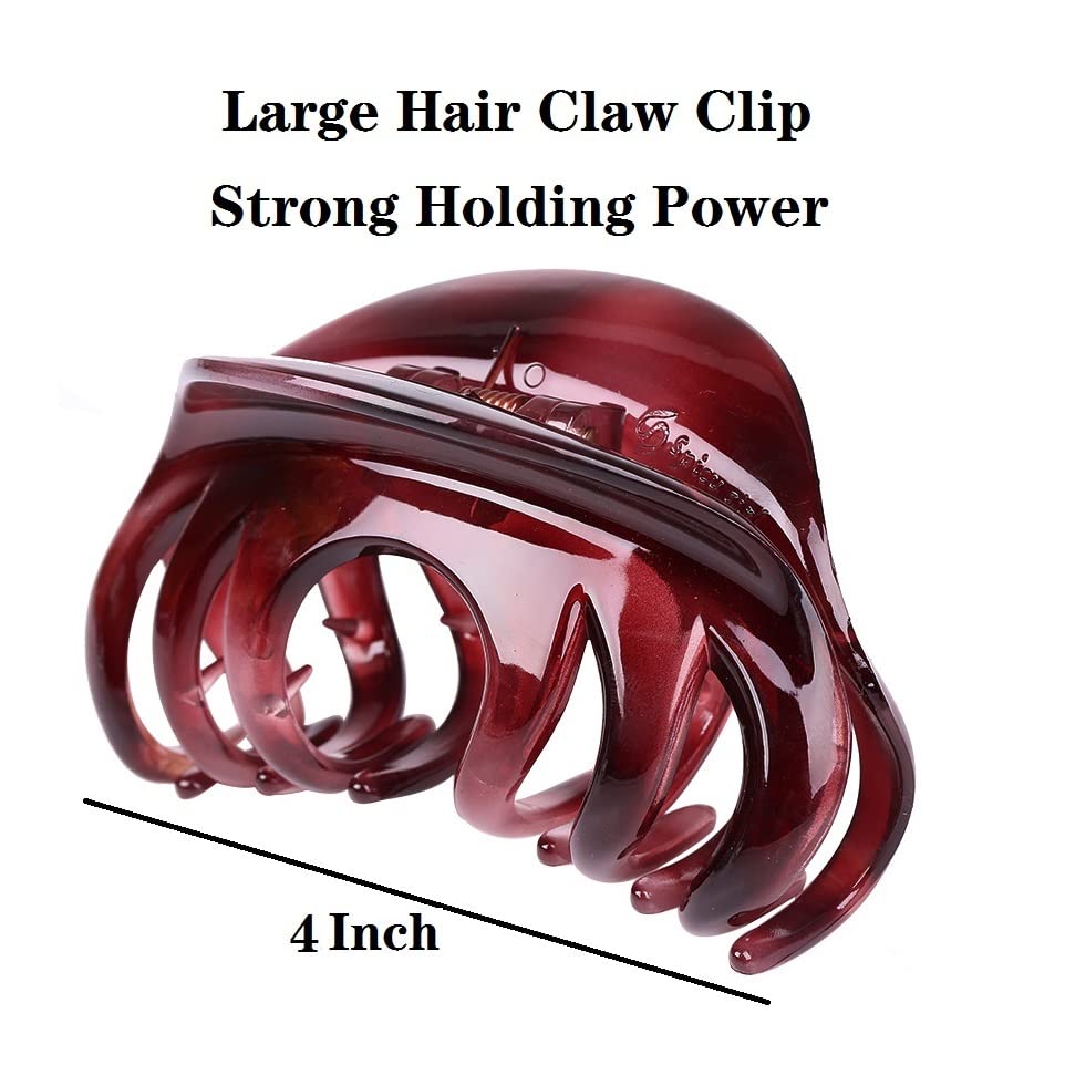 4" Large Hair Claw Clip-Acrylic Strong Holding Power Hair Clips Hairgrip for Women and Girls Hair Barrettes for For Thick Hair (C-Wine Red) - color: C-Wine Red