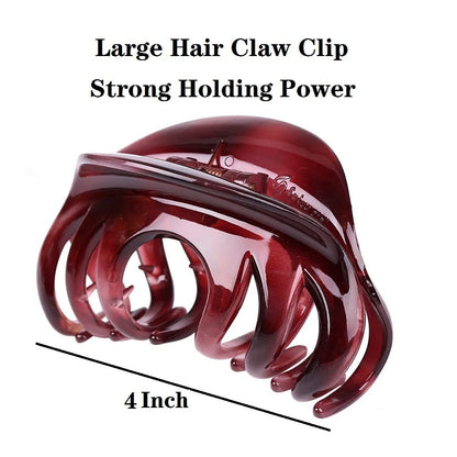 4" Large Hair Claw Clip-Acrylic Strong Holding Power Hair Clips Hairgrip for Women and Girls Hair Barrettes for For Thick Hair (C-Wine Red) - color: C-Wine Red